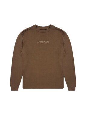 Eighty Eight ANTISOCIAL Embroidered Crewneck French Terry Sweater (Brown)